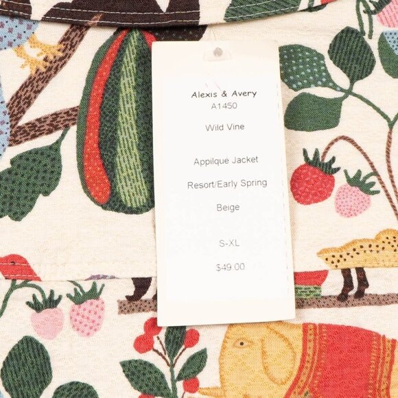 Alexis & Avery VTG Jacket M White Wild Vine Animals Ostrich Elephant Peacock Cat - Picture 8 of 9